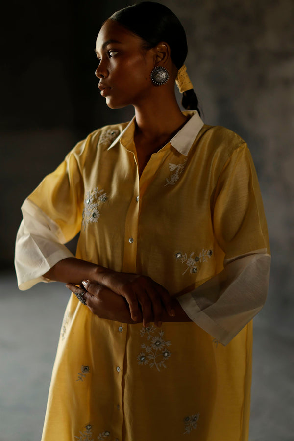 Shikha Mehta Messi Yellow Yami Tunic Set Silk Chanderi Yellow Paak Ss22-Sm23 - Shop Cult Modern