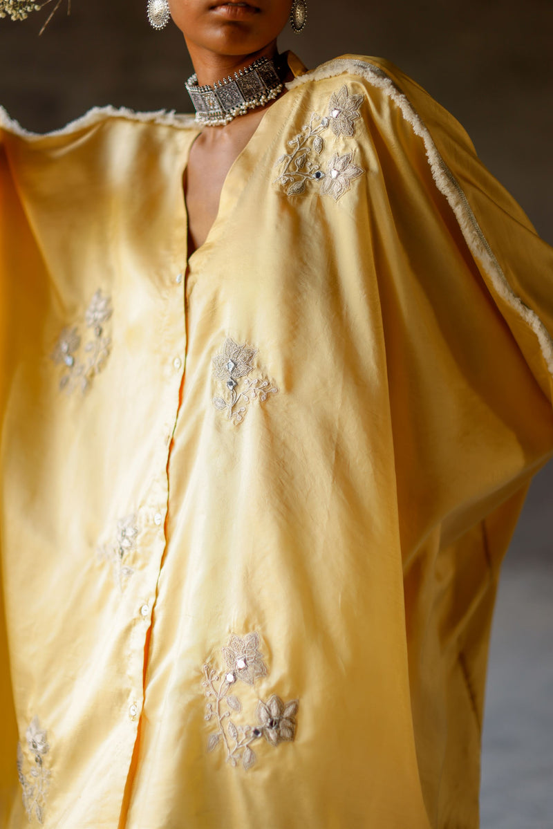 Shikha Mehta Gaga Yellow Roll Silk Kameez Set Silk Yellow Paak Ss22-Smrs19 - Shop Cult Modern