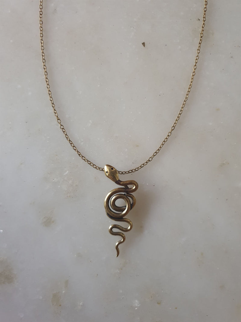 Chicory Chai   I   Snake  Pendant   -  Recycled and Upcycled Brass Jewelry - Shop Cult Modern