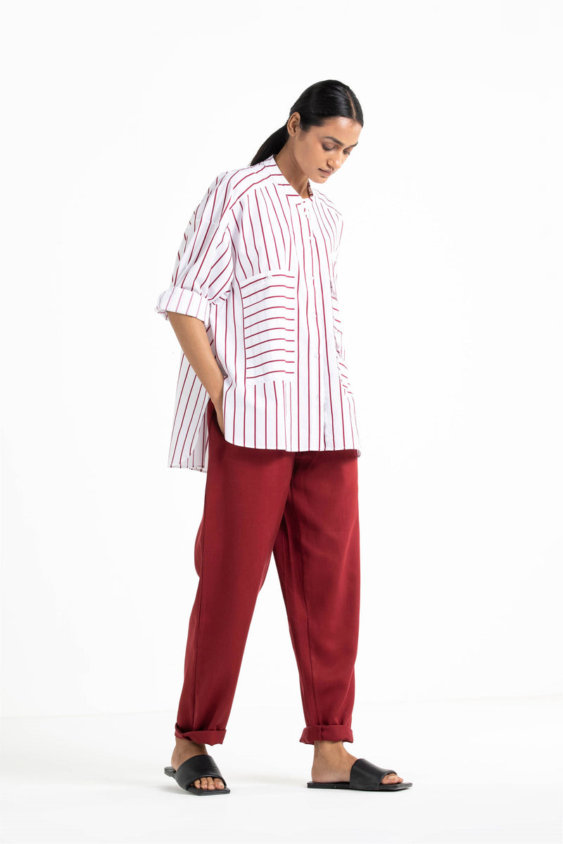 THREE   -   Patch Pocket Shirt Co Ord Crimson Red Srtipes - Shop Cult Modern