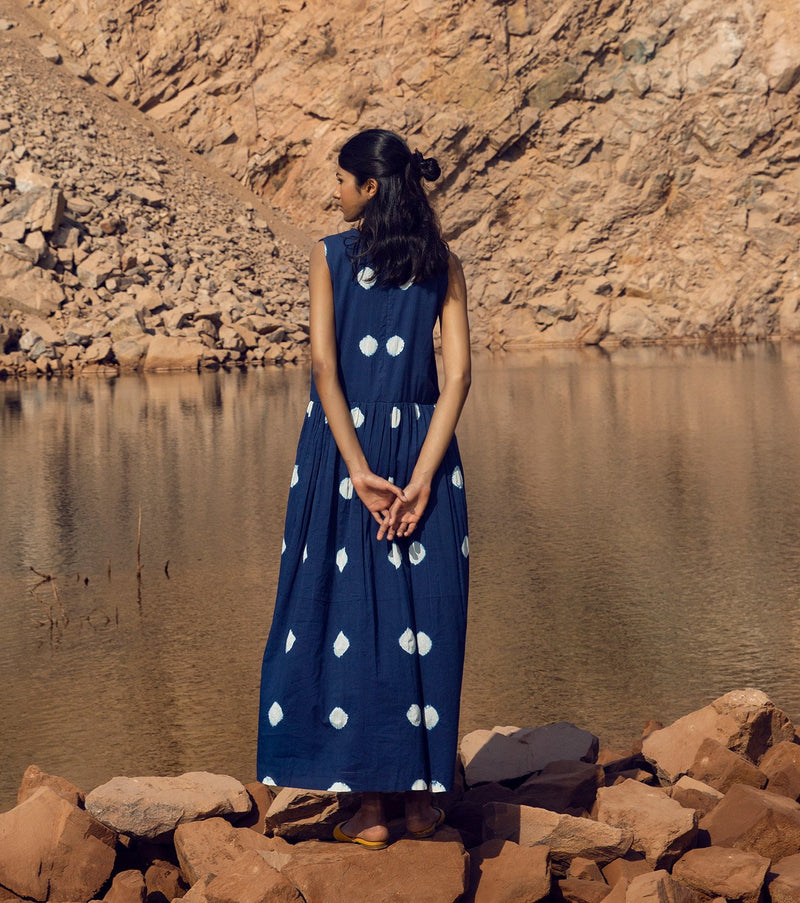 Khara Kapas   I   KharaKapas I Shibori Dyed Sleeveless Indigo Blue Long Dress  I 32 Days Of Summer - Shop Cult Modern