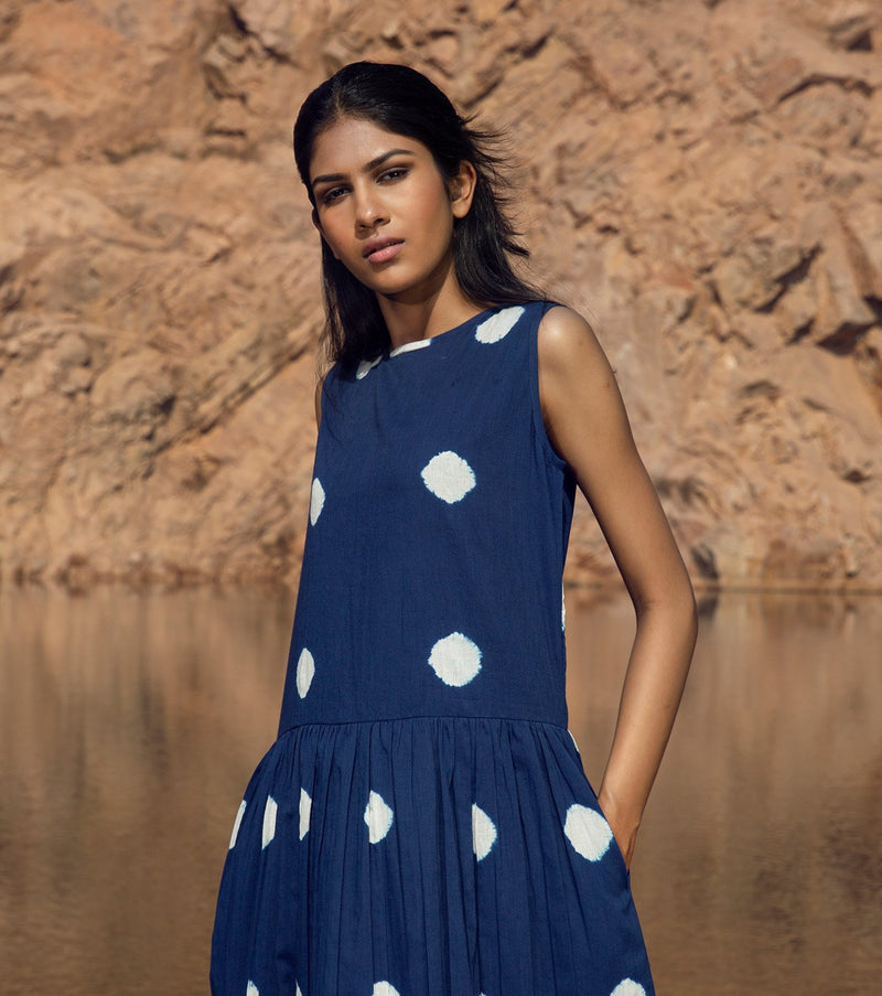 Khara Kapas   I   KharaKapas I Shibori Dyed Sleeveless Indigo Blue Long Dress  I 32 Days Of Summer - Shop Cult Modern