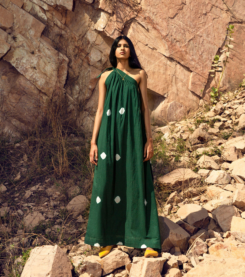 KharaKapas I One Shoulder Tie Up Deep Green Dress  I  32 Days Of Summer - Shop Cult Modern