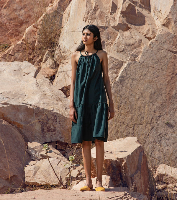 Khara Kapas   I   KharaKapas I Strap Deep Green Tiered Dress  I  32 Days Of Summer - Shop Cult Modern