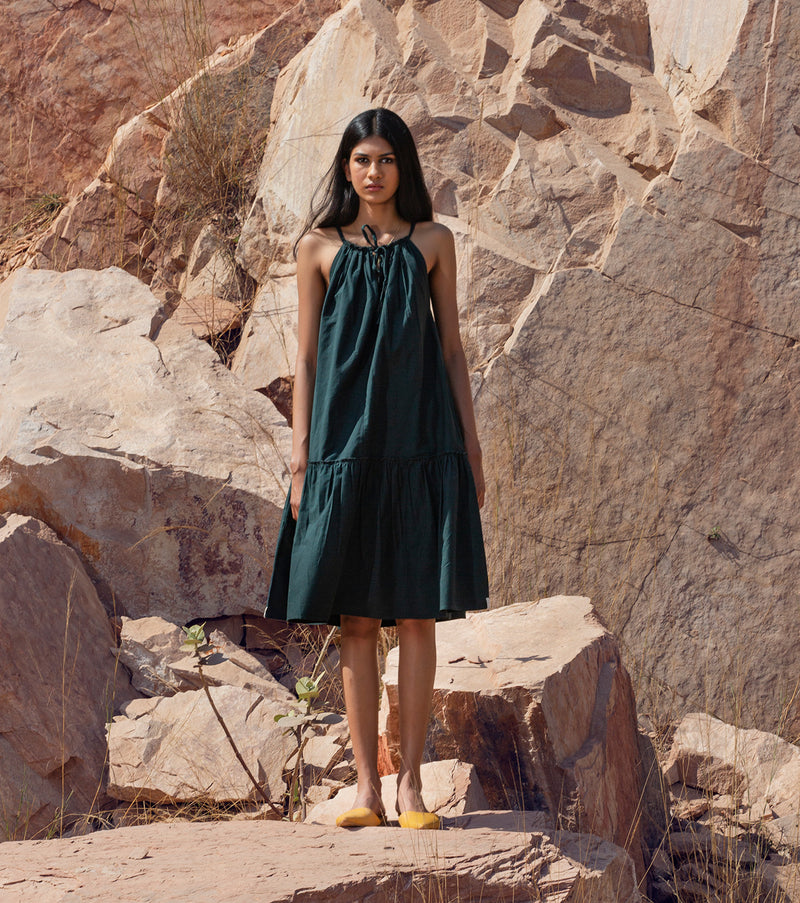 KharaKapas I Strap Deep Green Tiered Dress  I  32 Days Of Summer - Shop Cult Modern