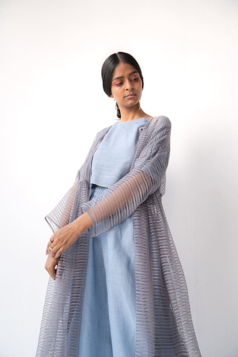Urvashi Kaur   -   Tranquil Blue Format Top Stitch Line Details - Shop Cult Modern
