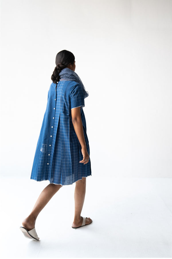 Urvashi Kaur   -   Gradient Dress Hand Block Printed Checkered - Shop Cult Modern