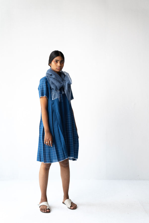 Urvashi Kaur   -   Gradient Dress Hand Block Printed Checkered - Shop Cult Modern