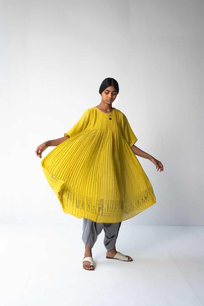 Urvashi Kaur   -   Echo Dress Hand Block Printed Checkered With Kantha Details - Shop Cult Modern