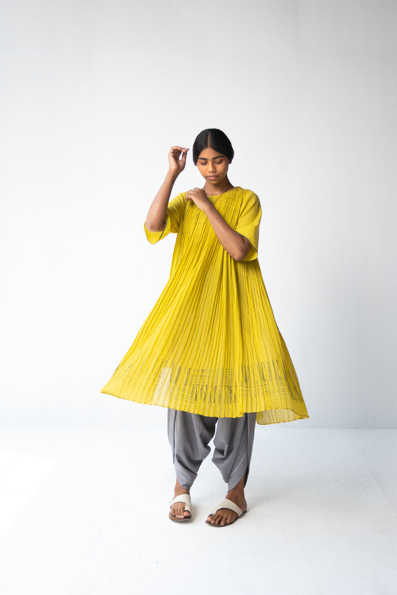 Urvashi Kaur   -   Echo Dress Hand Block Printed Checkered With Kantha Details - Shop Cult Modern