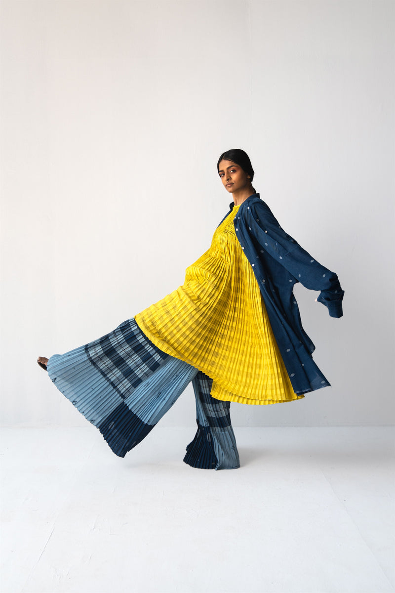 Urvashi Kaur   -   Echo Dress Checkered With Kantha Details - Shop Cult Modern