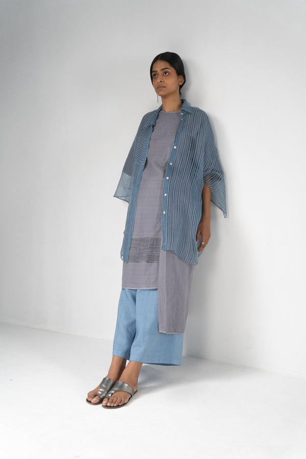 Urvashi Kaur   -   Pearl Grey Geo Tunic Hand Block Printed Textured - Shop Cult Modern