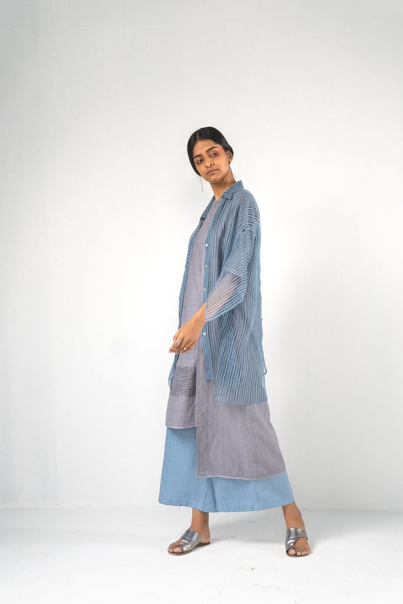 Urvashi Kaur   -   Pearl Grey Geo Tunic Hand Block Printed Textured - Shop Cult Modern