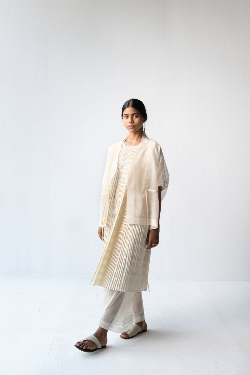 Urvashi Kaur   -   Antique White Echo Dress Checkered With Kantha Details - Shop Cult Modern