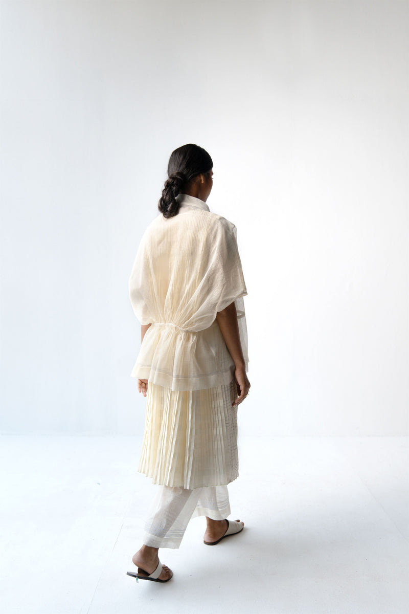 Urvashi Kaur   -   Antique White Echo Dress Checkered With Kantha Details - Shop Cult Modern