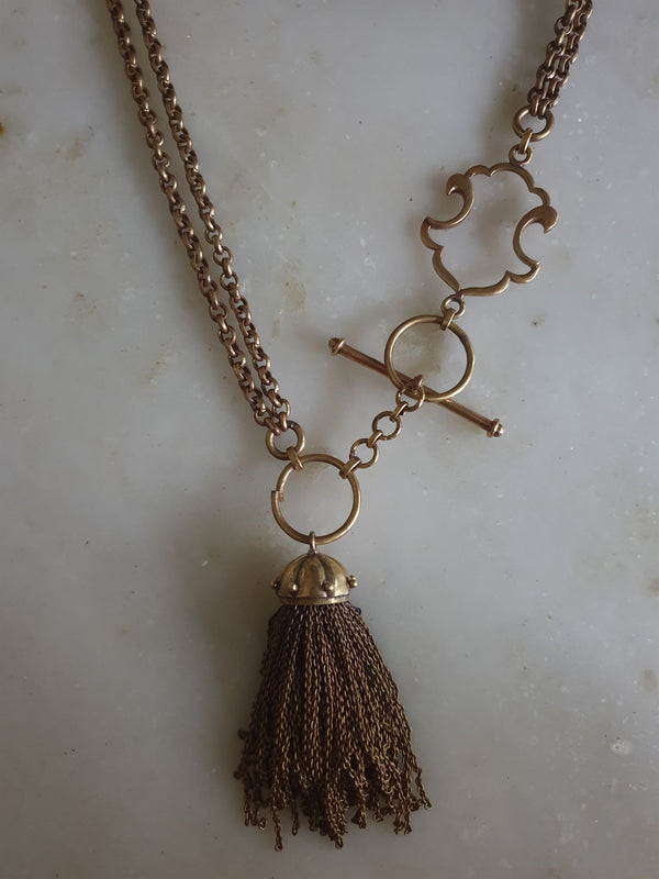 Chicory Chai   I   Yani tassel chain  chain Necklace with single tassel   -  Recycled and Upcycled Brass Jewelry - Shop Cult Modern