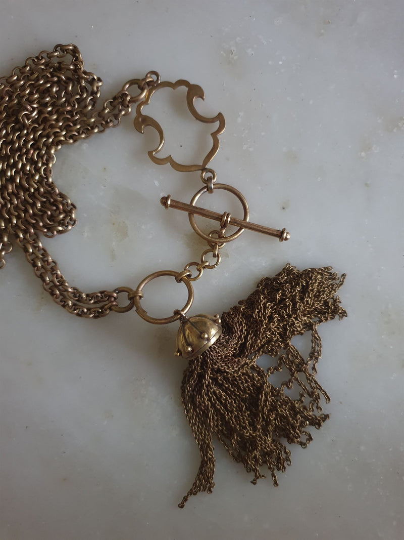 Chicory Chai   I   Yani tassel chain  chain Necklace with single tassel   -  Recycled and Upcycled Brass Jewelry - Shop Cult Modern