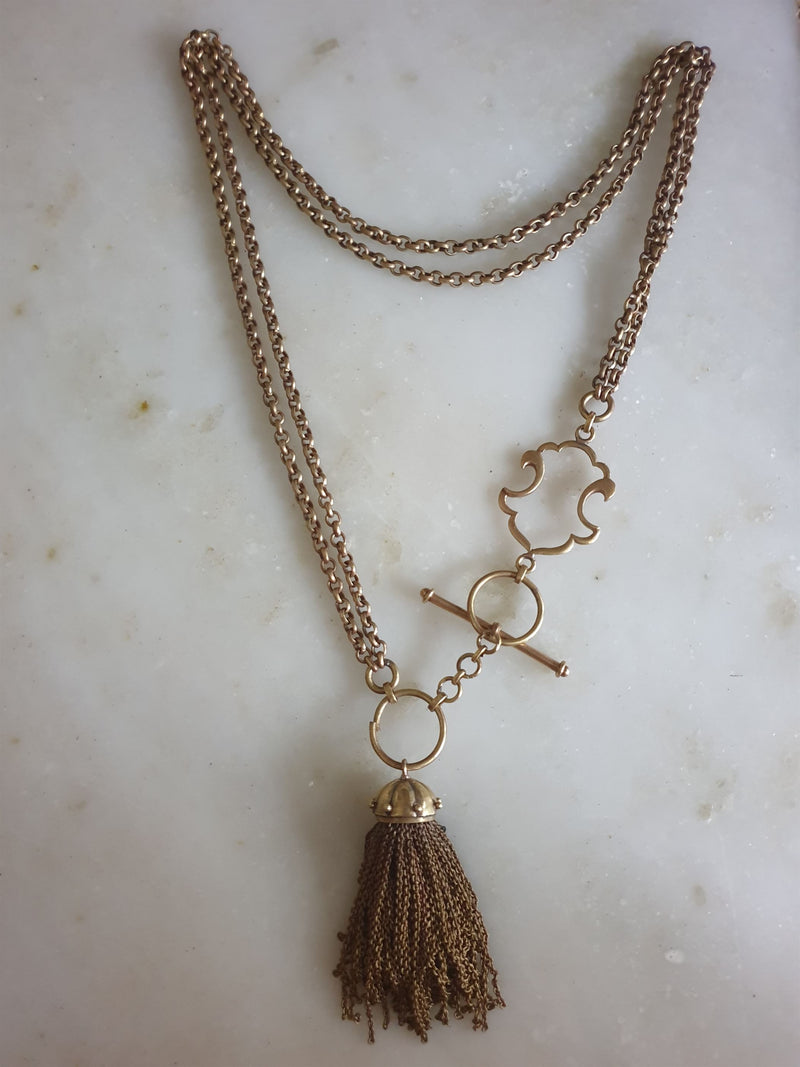 Chicory Chai   I   Yani tassel chain  chain Necklace with single tassel   -  Recycled and Upcycled Brass Jewelry - Shop Cult Modern