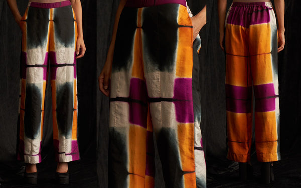 Limited Edition Rockefeller Holidays Handwoven Silk Japanese Itajime Shibori Pants - Shop Cult Modern