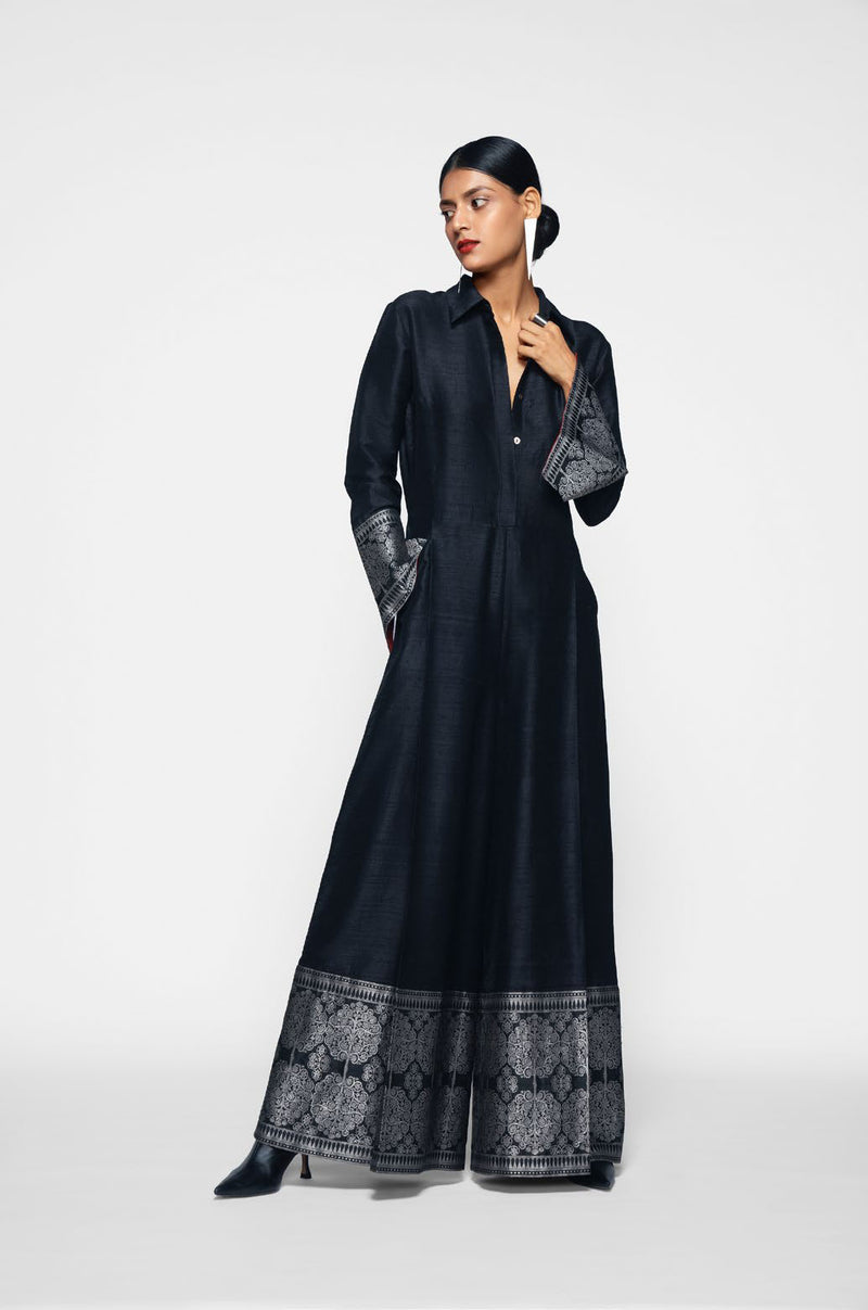 Silk Jumpsuit With Brocade Panel - Shop Cult Modern
