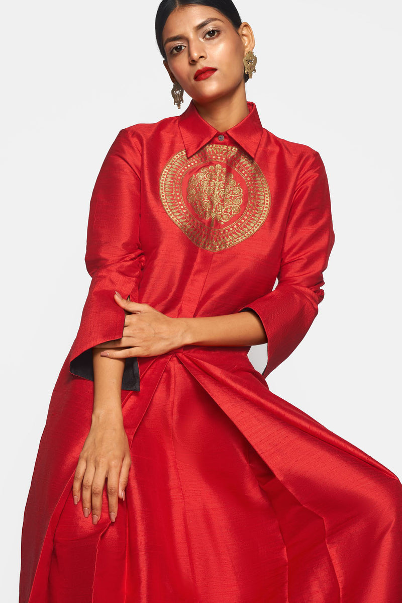 Silk Shirt dress With Brocade Detail - Shop Cult Modern