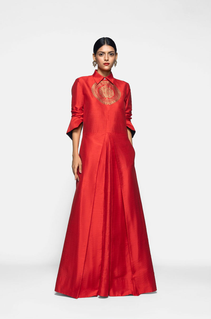 Silk Shirt dress With Brocade Detail - Shop Cult Modern