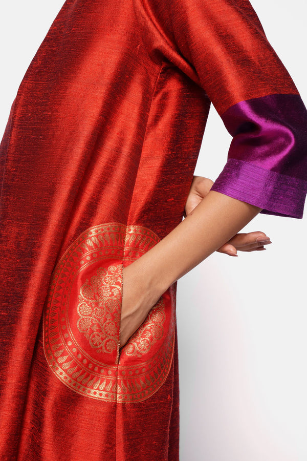 Handwoven Silk Kurta Dress With Brocade Detail - Shop Cult Modern