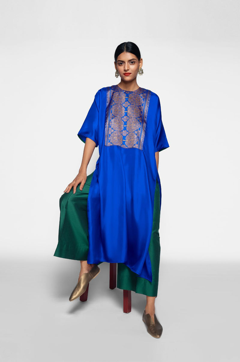 Silk Kurta With Brocade Yoke - Shop Cult Modern