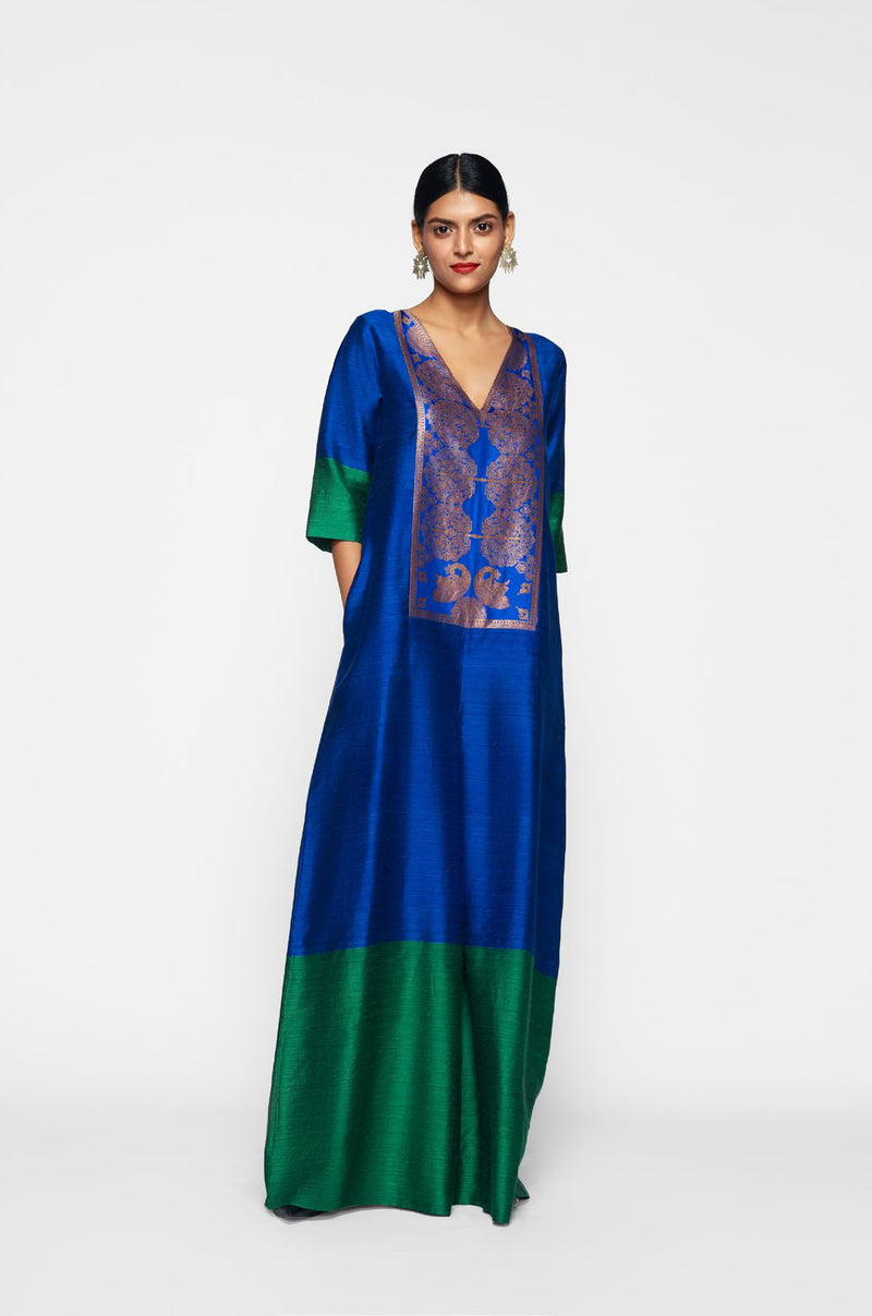 Handwoven Silk Jumpsuit With Brocade Yoke - Shop Cult Modern