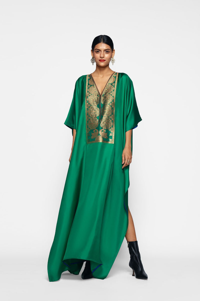 Silk Kaftan With Brocade Yoke - Shop Cult Modern