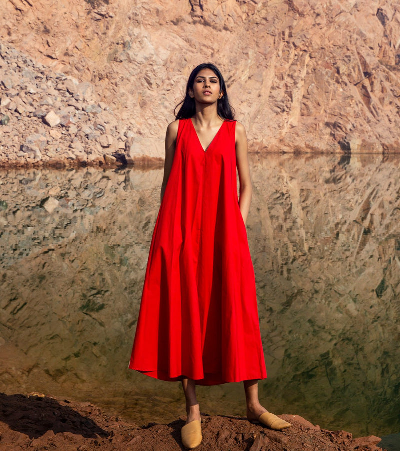 Khara Kapas   I   KharaKapas I Red | V Neck | A Line  Dress | 32 Days Of Summer - Shop Cult Modern