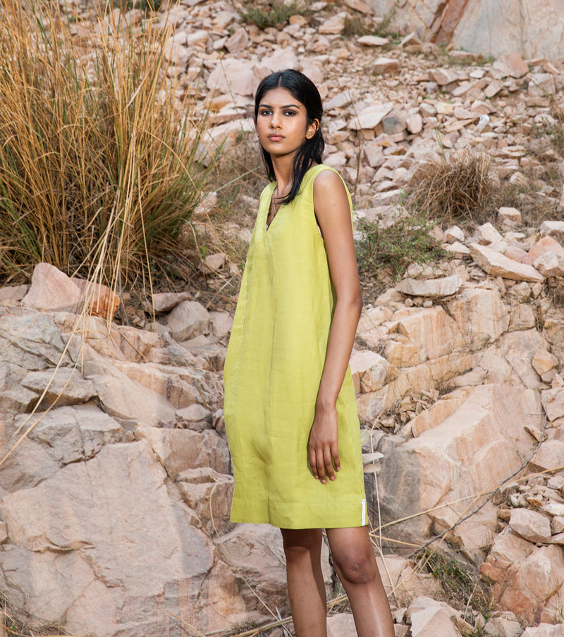 KharaKapas I Lime Green V Neck Shift Dress  I 32 Days Of Summer - Shop Cult Modern