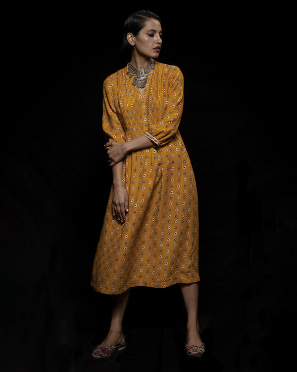 Viam   I   Mustard Ikat Hand Printed Dress - Shop Cult Modern