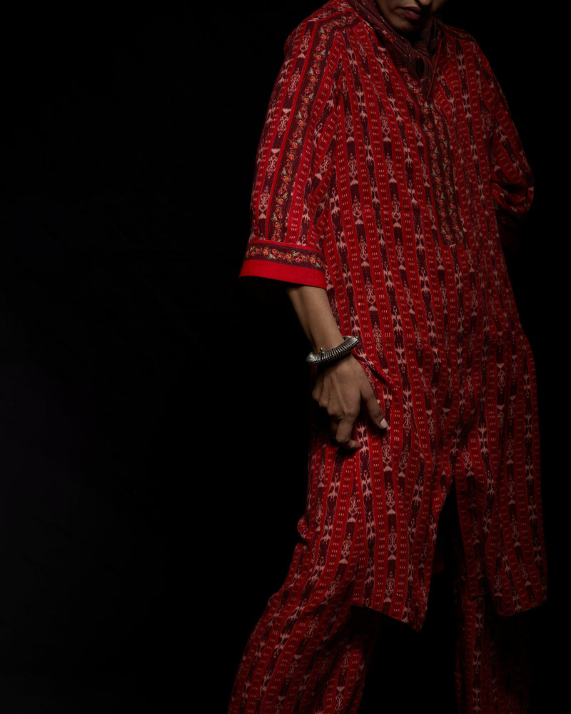 Viam   I   Red Ikat Hand Printed Sherwani - Shop Cult Modern