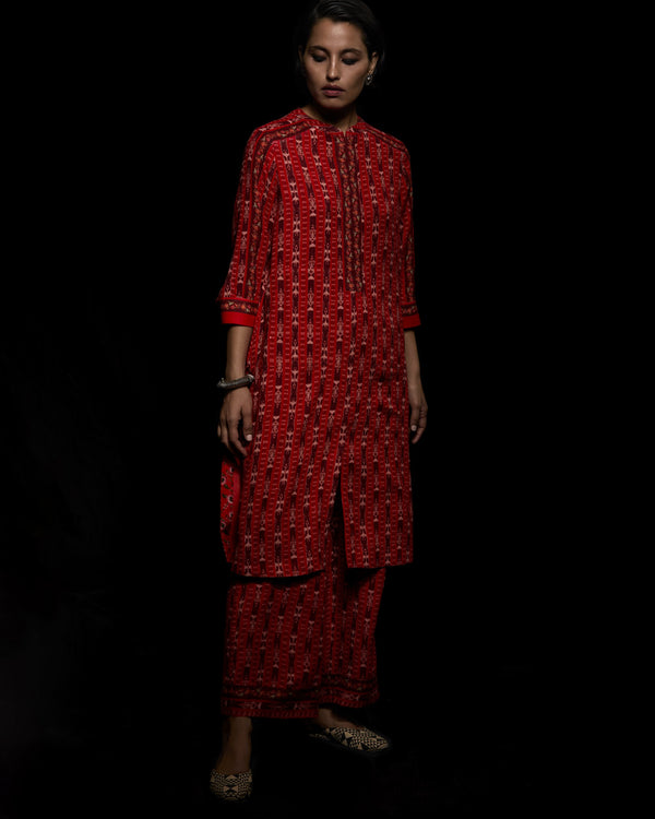 Viam   I   Red Ikat Hand Printed Sherwani - Shop Cult Modern